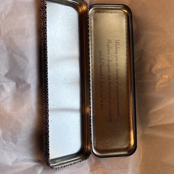 Brighton Jewelry Metal Tin Necklace Gift Box Paisley Black White EMPTY NEW - Picture 5 of 5